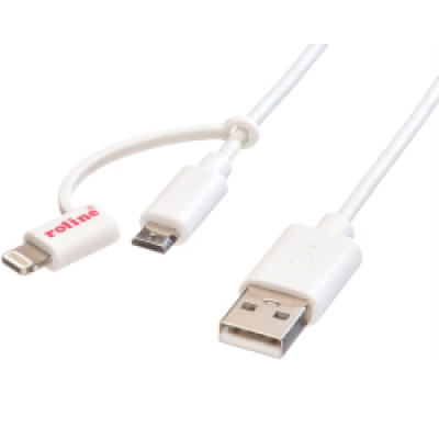 Roline USB2.0 kabel za punjenje i prijenos podataka TIP A(M) na Micro B(M) + Lightning(M),1.0m, bijeli  / 11.02.8325